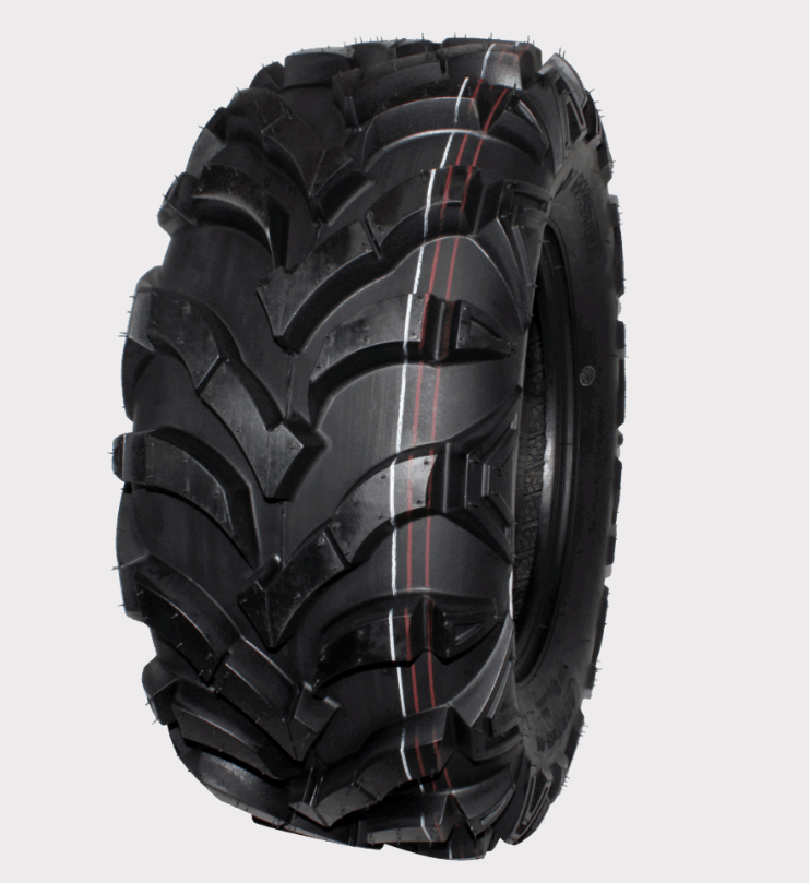 ATV tire 23x8x11, 6-ply WDT P341 ATX80 by DGT Agri for off-road use, with aggressive black tread.