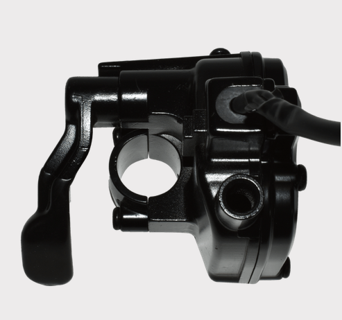 DGT Agri Thumb throttle assembly for Yamaha Blaster/Banshee, black metal with lever and cable.