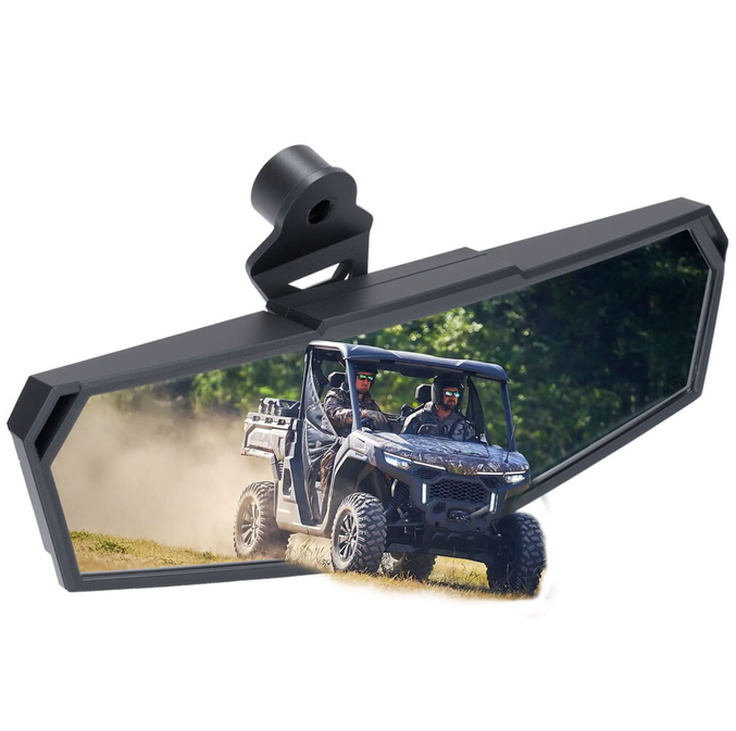 Centre rear view mirror for CFMoto UForce 950 / ZForce 950 ATV, black housing with robust mounting clamp.