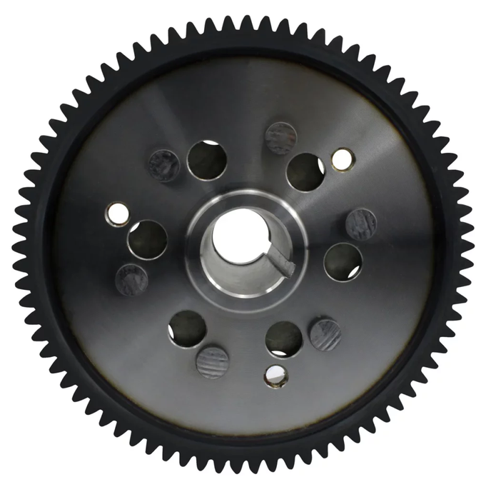 Flywheel and ring gear for Yamaha YFM 600 Grizzly (1998–2001), steel construction, metallic gray