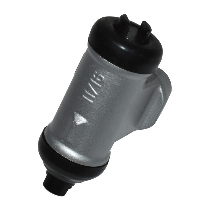 Brake master cylinder kit for Kawasaki Mule 600/610 (2005–2009), silver aluminum body with black rubber end caps.
