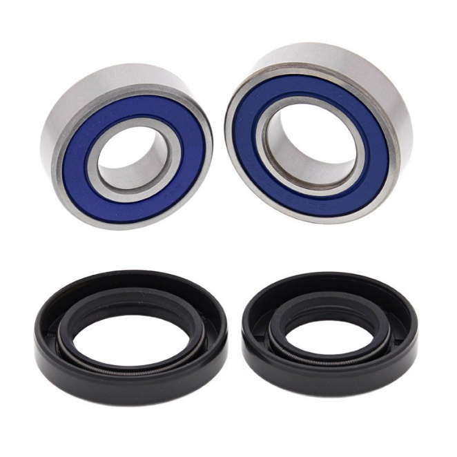 Front wheel bearing kit with two blue-sealed bearings and two black seals for Kawasaki KLF250 Bayou