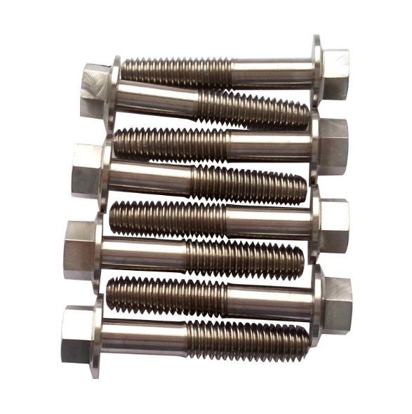 Flange bolts M6 x 45mm HT Part Threaded; six bolts shown in metal finish (pack of 25)