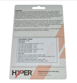 Rear disc brake pads set, Hyper brand; compatible with John Deere Gator UTVs and other models.
