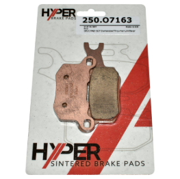 Brake pads by Hyper, sintered copper-colored pad visible on packaging card