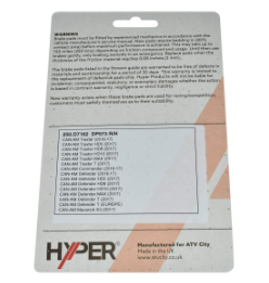 Front-right brake pad set, Hyper brand for Can-Am Traxter/Commander/Maverick UTVs, packaged by ATV City