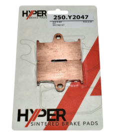 Rear brake pad set by Hyper; copper sintered pad on card packaging with 250.Y2047 label