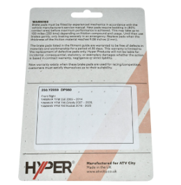 Brake pads by Hyper: front-right disc pad set for Yamaha YFM550/YFM700 ATV (ATV City).