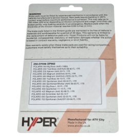 Front/Rear disc brake pad set for Polaris ATVs/UTVs - ATV City Hyper, 1988-2022, replaces 1910036/2202412/FA159