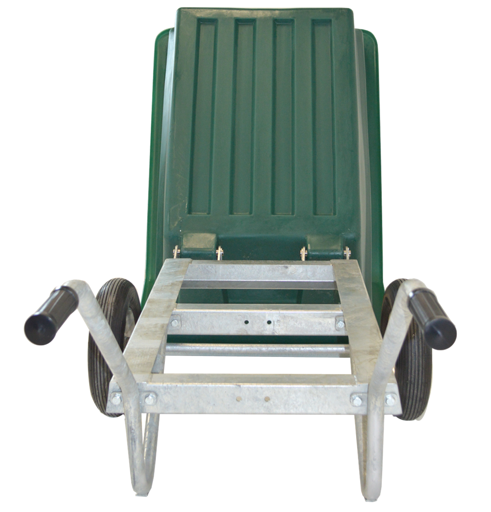 JFC Agri 400L tipping wheelbarrow with green bed and pneumatic wheels