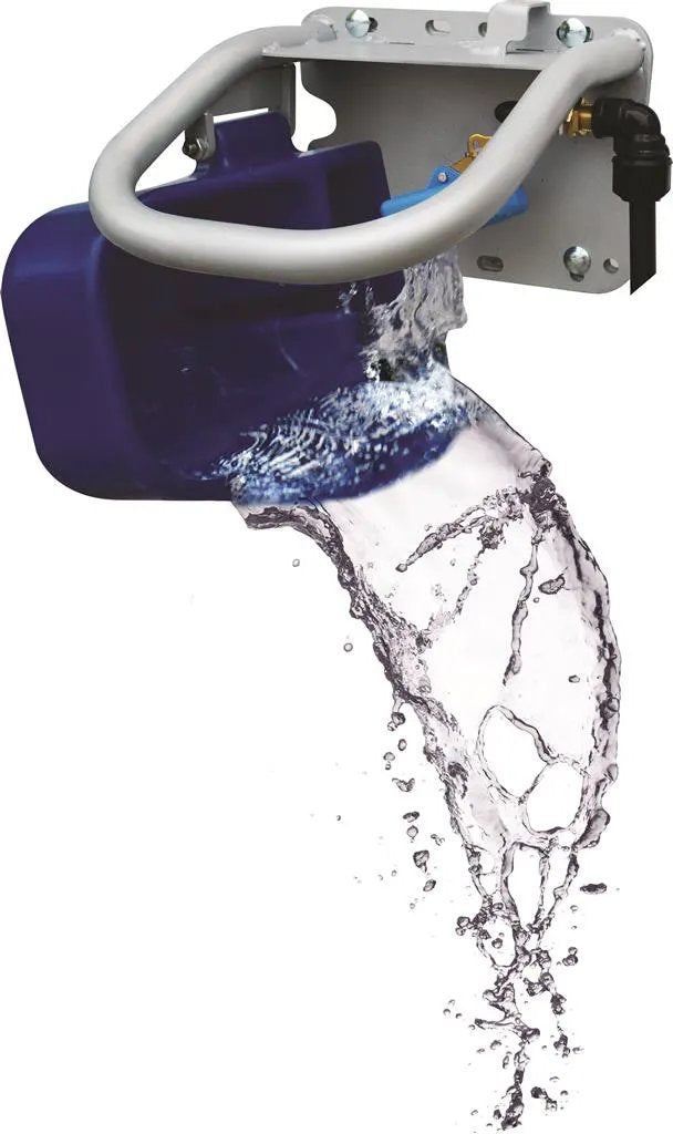 JFC Agri Dumpy Tip Over Drinker Blue drinking bowl with galvanised frame for livestock waterers