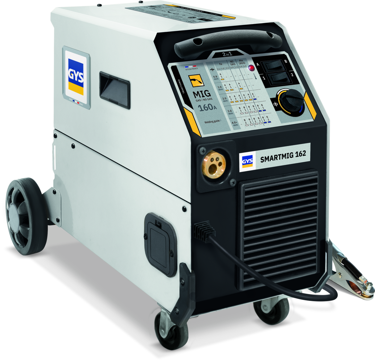 GYS SmartMIG 162 Welder, white portable MIG welder with control panel and GYS logo