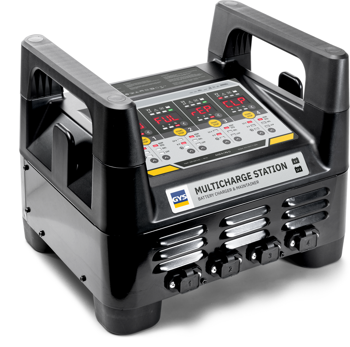 GYS Multicharge Station battery charger, 4x10A, black, charges 4 batteries at once (lead-acid & lithium)