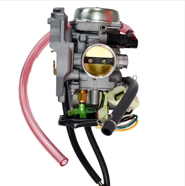 Complete Hyper Carburetor Assembly for Kawasaki KVF300 Brute Force 2012+; metallic gray with pink fuel line ATV City