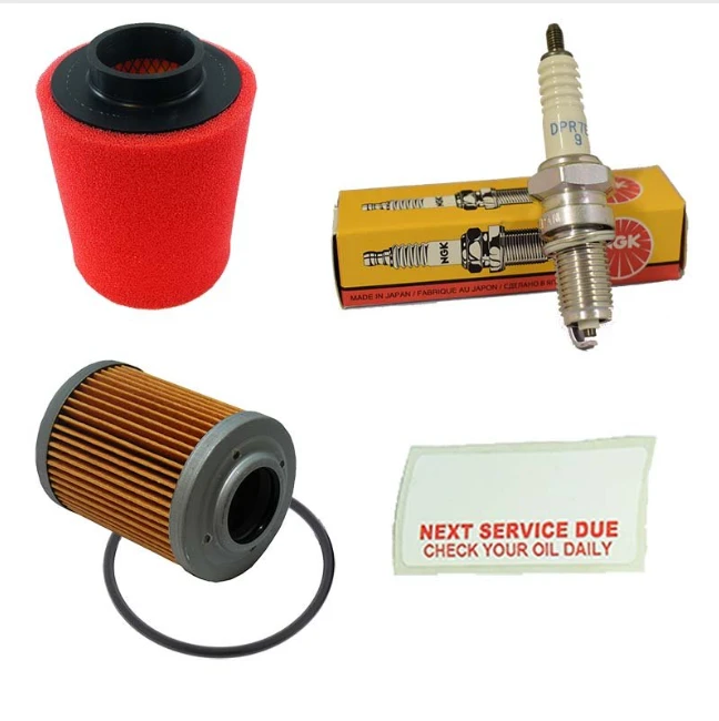 CF Moto service kit for 450/520/625 (2016–2026); 4-item set with red air filter, oil filter, NGK spark plug.