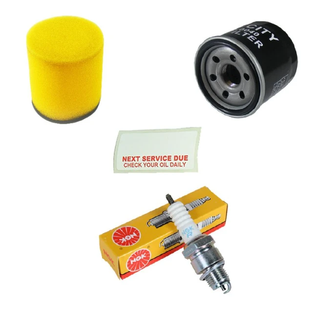Service kit for Suzuki LT-A400/LT-F400 Eiger & King Quad 2002-2020 with yellow filter, oil filter, NGK spark plug, card