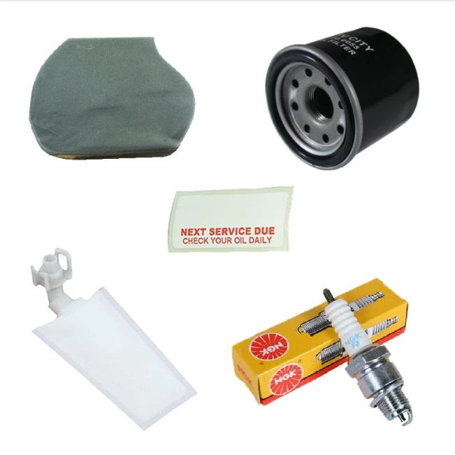 Yamaha YFM550/700 Grizzly ATV service kit with oil filter, air filter, spark plugs, fuel filter, maintenance sticker