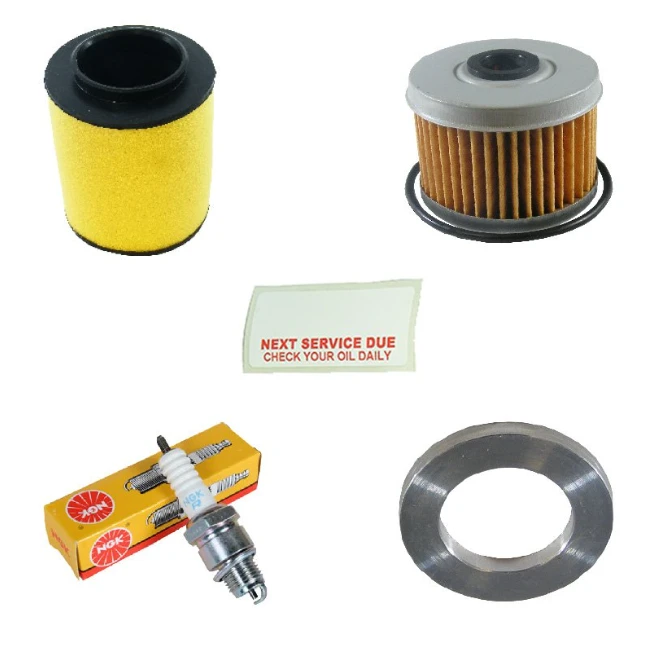 Honda TRX 420 3pc service kit for 2007–2013 ATVs by ATV City; includes yellow air filter, pleated oil filter, spark plug