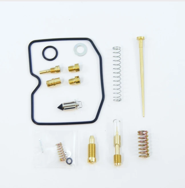 Carburetor rebuild kit for Suzuki LTA/LTF 400F (2003–2007) with rubber top float valves; brass components
