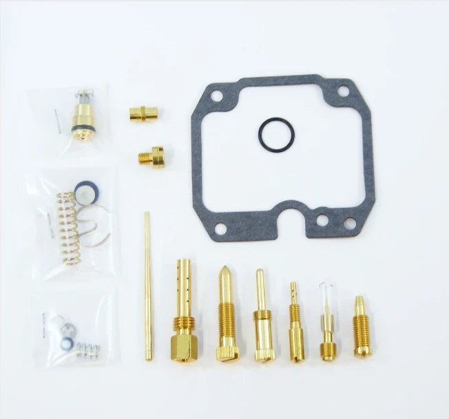 Carburetor repair kit for Kawasaki KLF250 ATV (2003–2007) by ATV City; brass components, gaskets.