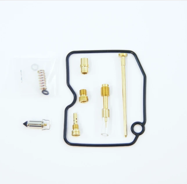 Carburetor rebuild kit for Kawasaki KLF 400 4x4 (1996-1999) with float valves, gasket, and brass fittings