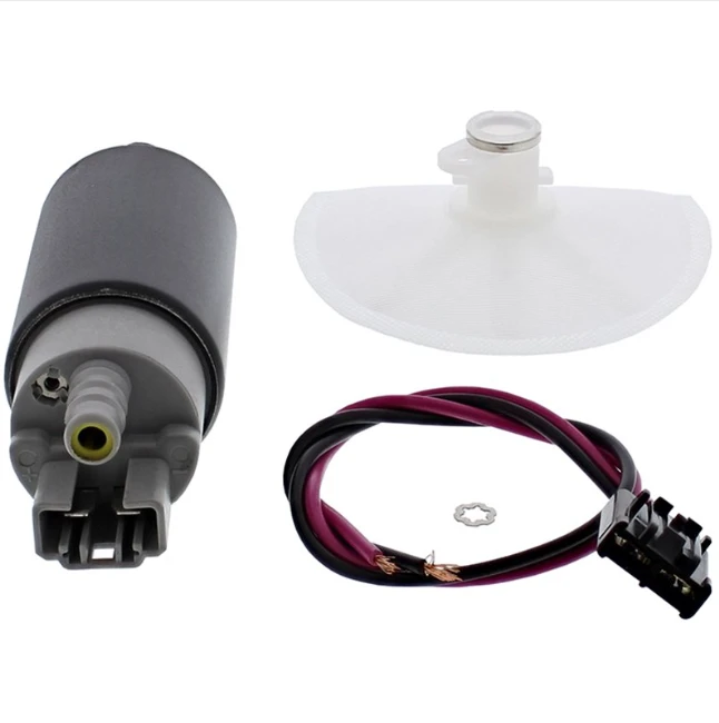 Fuel pump for Suzuki King Quad LT-A450X/500X/500XP/700X/750XP (07–23); gray pump, filter sock, and wiring harness