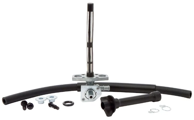 Honda TRX 350 fuel tap kit with metal valve, black hoses and clamps for 2000–2003 carburetor rebuild