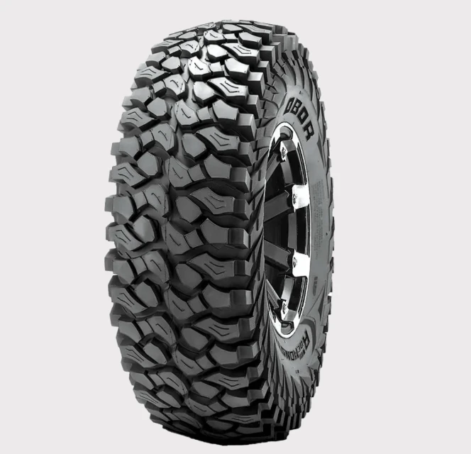 Obor RocScraper ATV tire 37x10R15 8-ply on black alloy wheel with aggressive off-road tread