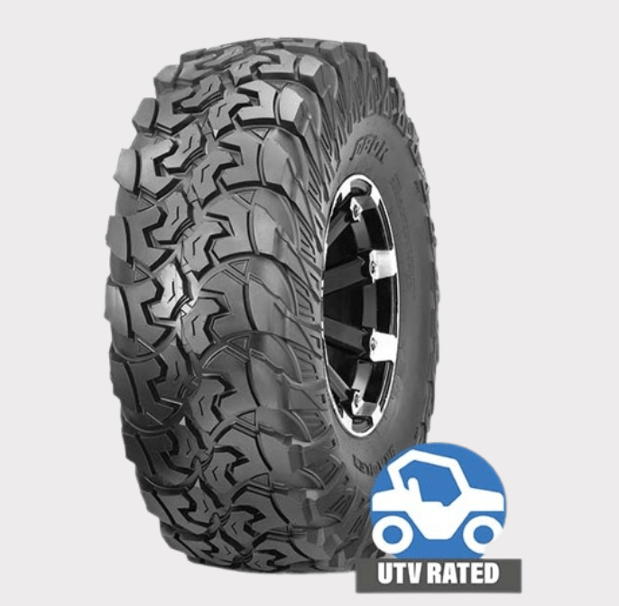 OBOR SxS Mud Terrain ATV Tire WL05 Brawler, 30x10R14 10-Ply, on black wheel with UTV Rated badge