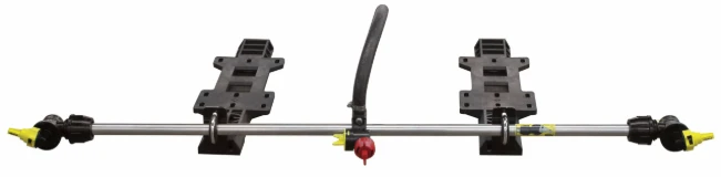 Fimco spray boom kit for ATV with QR quick-release, two yellow nozzle tips on metal bar