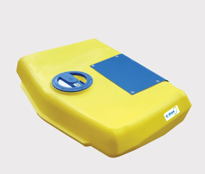 C-Dax Eliminator 50L on-board sprayer tank for weed wiper mounting, yellow body with blue cap and panel