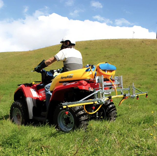 CDax SprayRider 80 ATV sprayer with 80 L tank mounted on a red ATV