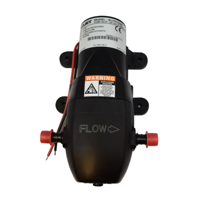 Flojet sprayer pump 3.8 LPM @35 PSI, black unit with red terminals for ATVs/UTVs, UK market approved