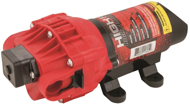 Fimco High Flo 2.4 GPM Diaphragm Pump, red ATV transfer sprayer pump with mounting feet