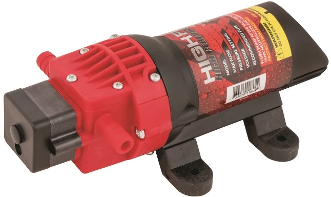 Fimco High Flow 12V Sprayer Pump, red/black, 1.2 GPM, fits ATVs and gardens up to 60 PSI
