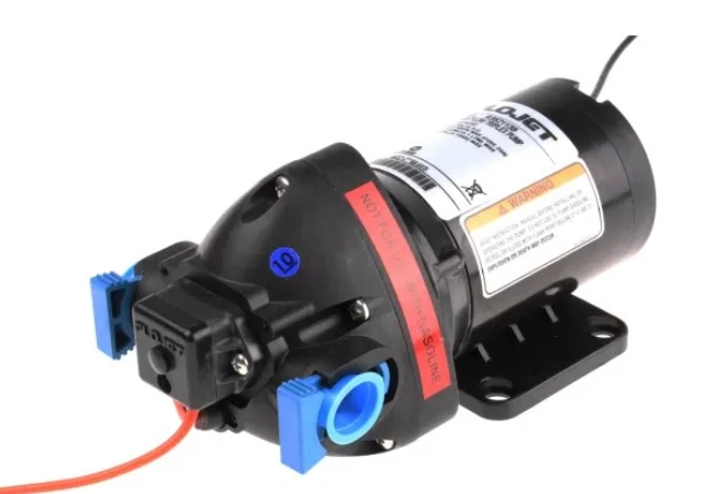 CDax Flojet transfer pump, black body with blue quad-port push-fit fittings, 15.1 LPM sprayer pump