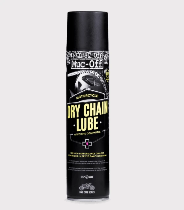Muc-Off Motorcycle Dry Chain Lube aerosol can, 400ml, black label, for dry non-sticky chain protection