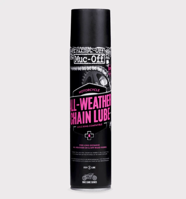 Muc-Off All Weather Chain Lube 400ml spray can, black with pink label