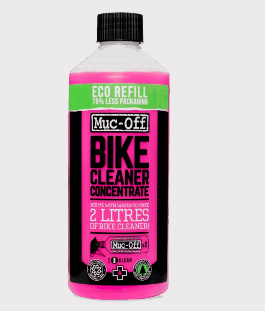 Muc-Off Bike Cleaner Concentrate bottle, pink label, 2 litres eco refill, brand Muc-Off