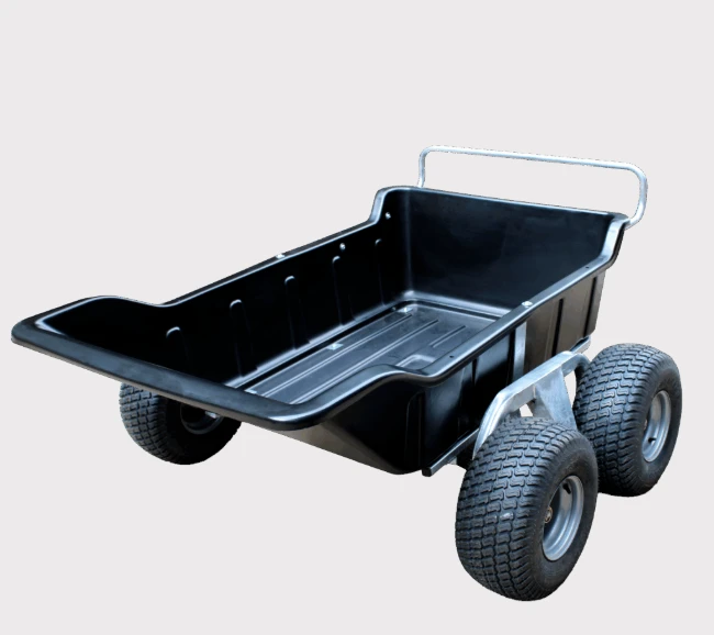 Hyper 680-4 ATV trailer, four-wheel heavy-duty utility trailer in black with an open metal bed and silver wheels.