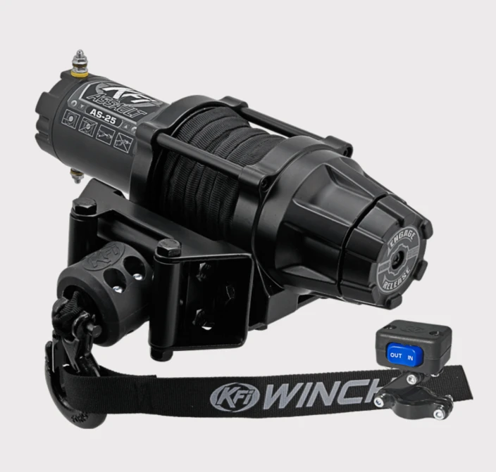 KFI Assault Series 2500lb winch with 50ft synthetic cable and rocker switch for ATV/UTV
