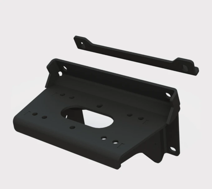 Winch mount for Kawasaki Mule Pro DX/FXT high-mount, black powder-coated steel two-piece set with mounting bar