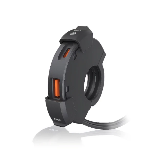 Hyper ATV/Motorcycle USB Type A & Type C dual charger with dual fast charging, black mounting ring