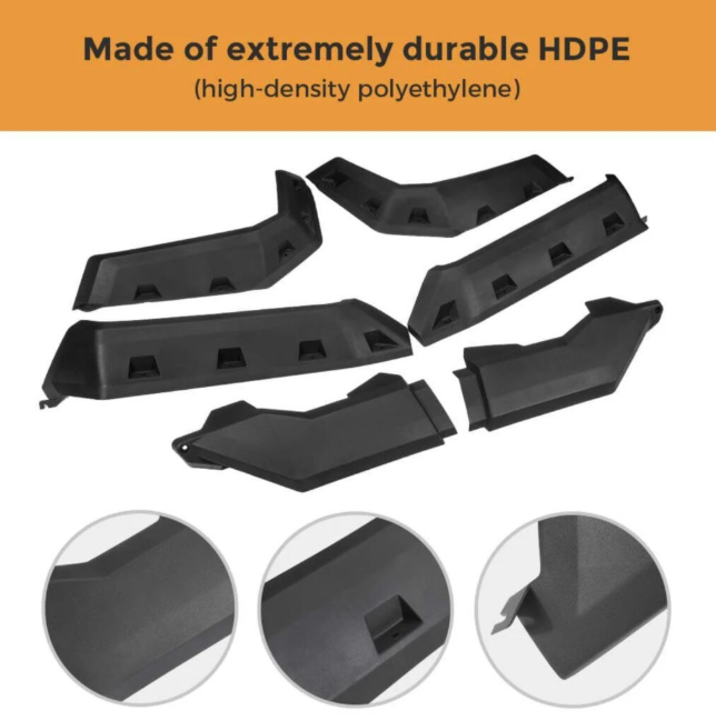 Fender flare kit for Can Am Traxter HD8/HD9/HD10 (2016–2024), 6-piece black HDPE mud protection wheel arch extensions