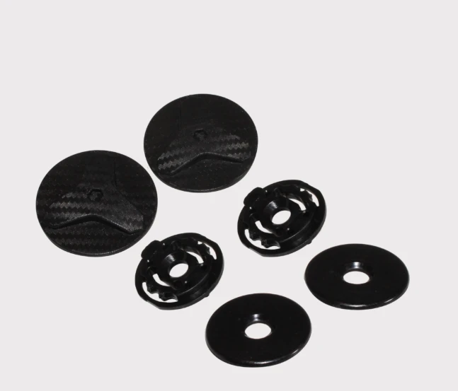 Hyper A3V ATV helmet visor fitting kit: two carbon-fiber caps, two locking rings, two washers