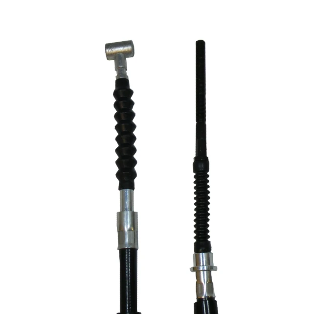 Pair of Honda TRX foot brake cables with black rubber boots and metal fittings