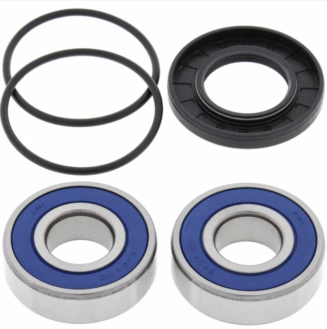 Polaris front wheel bearing kit by ATV City; blue bearings with black seals and O-rings (2 bearings, 3 seals)