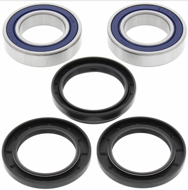 ATV rear wheel bearing kit; Honda/Suzuki compatibility; five-piece set with two silver bearings and three black seals