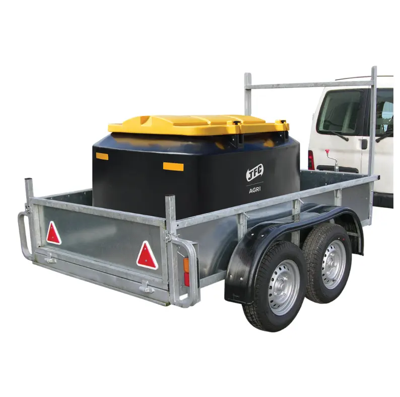Cubic Metre Meal Bin (CMB04) by JFC Agri; black livestock feed storage bin with a yellow lid on a dual-axle trailer.