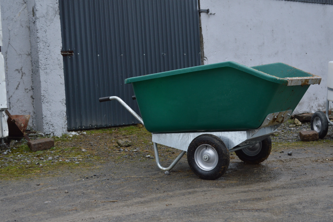 JFC Agri 500L tipping wheelbarrow, green with pneumatic wheels